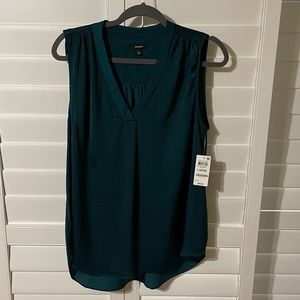 NWT Beautiful Alfani Satin V-Neck Sleeveless Tank Layering Blouse Green Teal